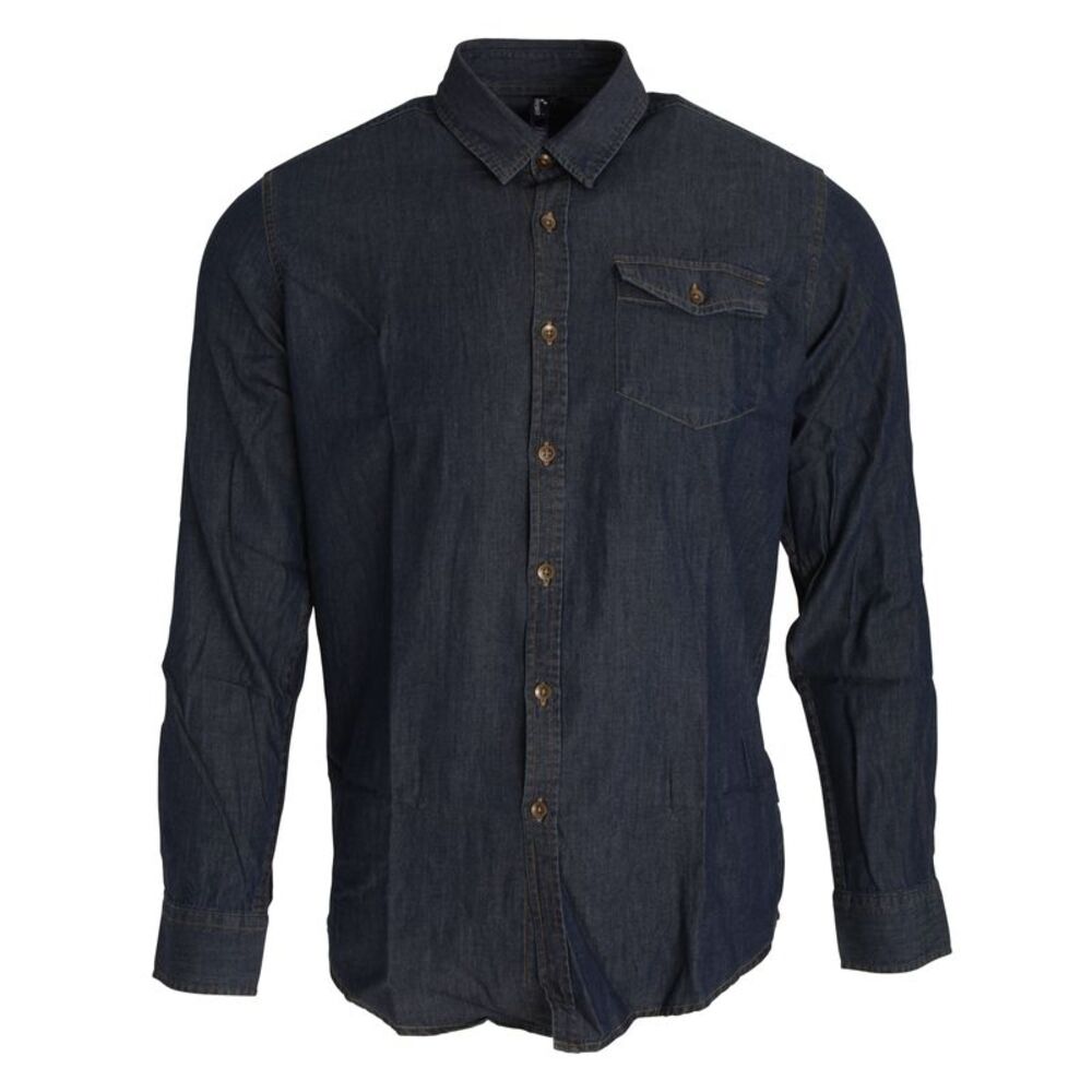 Premier Mens Jeans Stitch Long Sleeve Denim Shirt / Indigo Denim